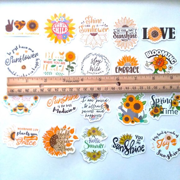 Stickers 20 Sunflower Positive Vibes Lot Encouragement Love Joy Water Bottle - Picture 2 of 2